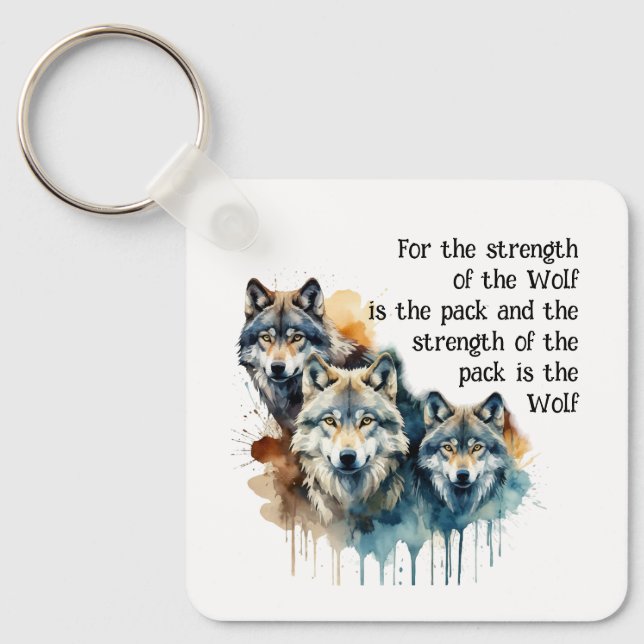 Custom Name Inspirational Wolf Quote Strength Pack Keychain (Front)