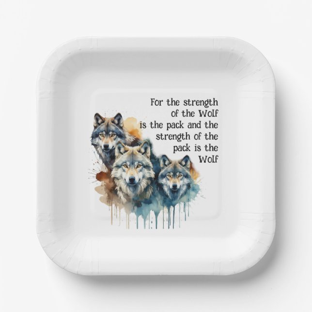 Custom Name Inspirational Wolf Quote Strength Pack Paper Plates (Front)