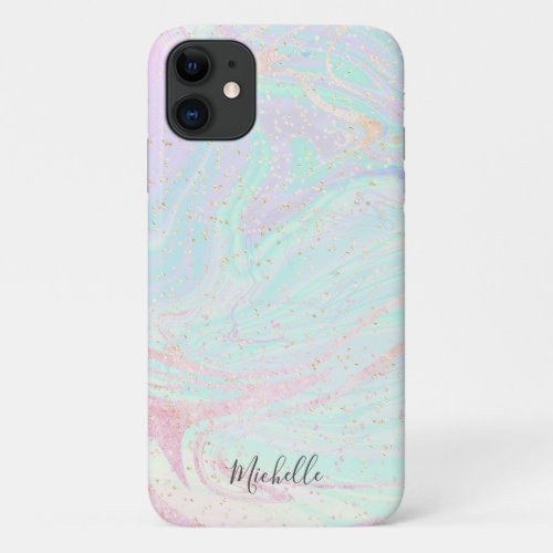 Custom Name Iridescent Stone Glitter iPhone 11 Case