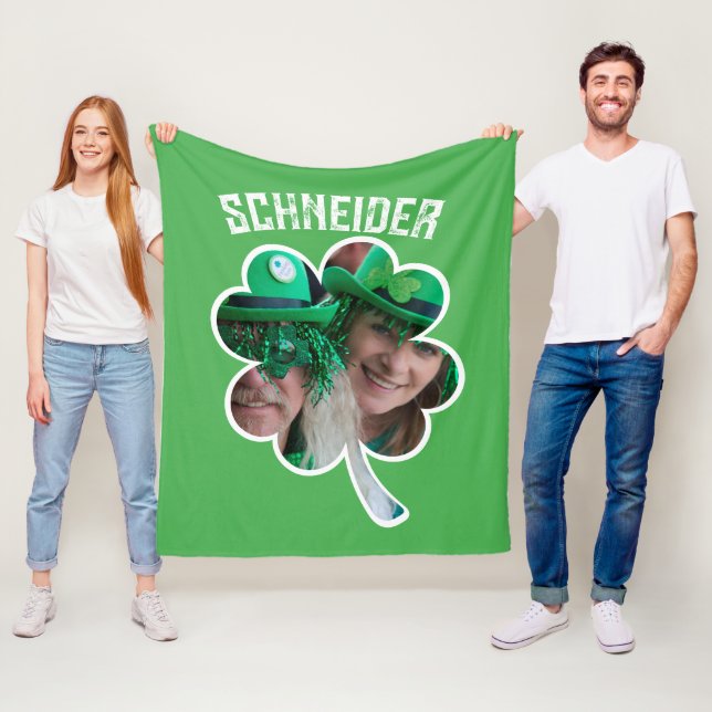 Custom Name Irish clover photo St Patricks Day Fleece Blanket (In Situ)