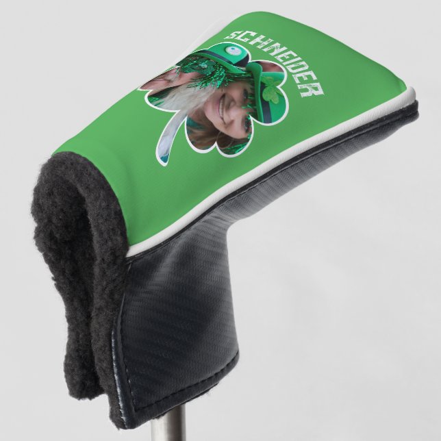 Custom Name Irish clover photo St Patricks Day Golf Head Cover (3/4 Front)