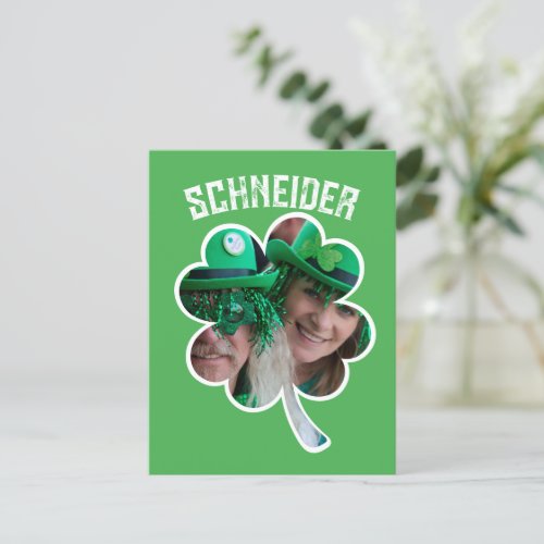 Custom Name Irish clover photo St Patricks Day Holiday Postcard