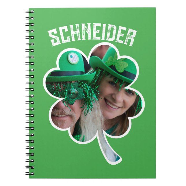 Custom Name Irish clover photo St Patricks Day Notebook (Front)
