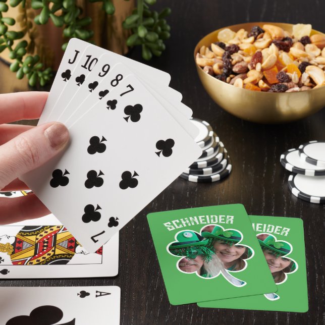 Custom Name Irish clover photo St Patricks Day Poker Cards (In Situ)