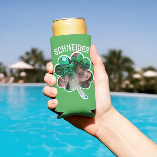 Custom Name Irish clover photo St Patricks Day Seltzer Can Cooler (In Situ Pool)