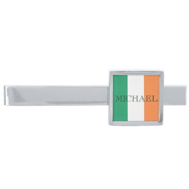 Custom name Irish Flag tbcnt Silver Finish Tie Bar (Front)