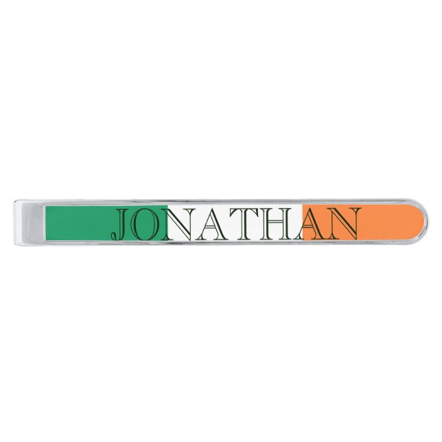 Custom name Irish Flag tbcnt Silver Finish Tie Bar (Front)