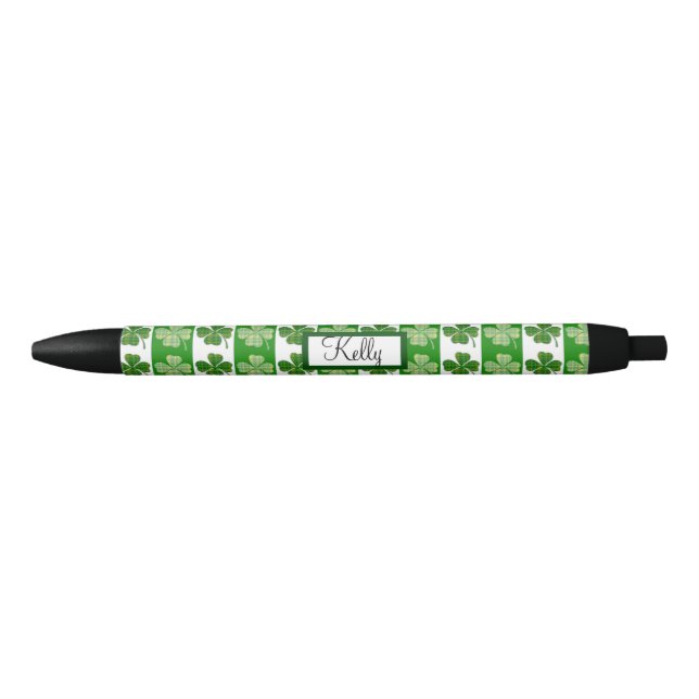 Custom Name Irish Green & White Lucky Clover Pen (Front)