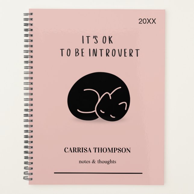 Custom Name It’s OK To Be Introvert Pink Cat Planner (Front)
