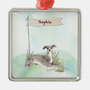 Custom Name Italian Greyhound Pet Dog Metal Ornament