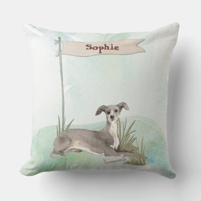 Custom Name Italian Greyhound Pet Dog Throw Pillow (Front)