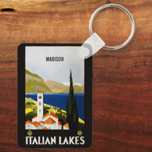 Custom name Italian Lakes Vintage Travel Keychain
