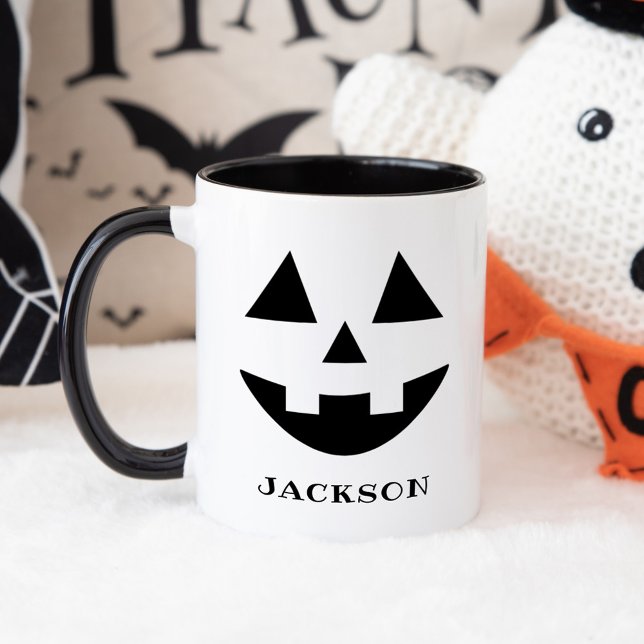 Custom Name Jack O Lantern Pumpkin Face Halloween Mug (Creator Uploaded)