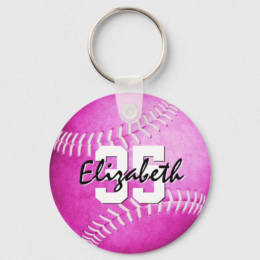 custom name jersey number girls pink softball keychain