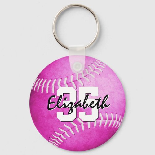 custom name jersey number girls pink softball keychain