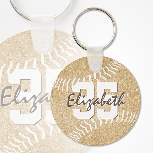 custom name jersey number girly gold softball keychain