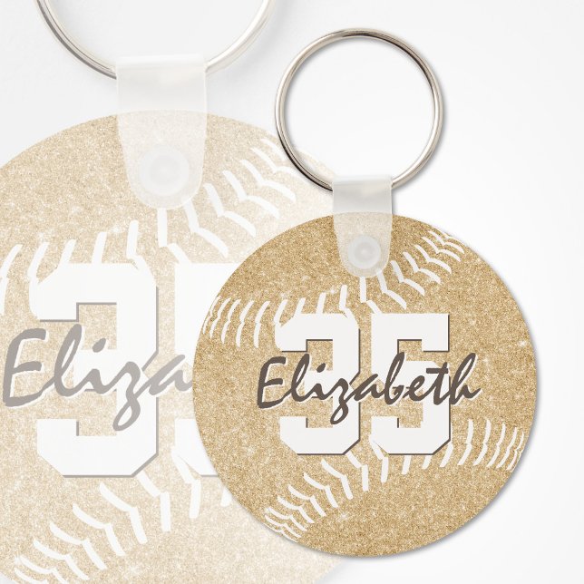 custom name jersey number girly gold softball keychain (Creator Uploaded)