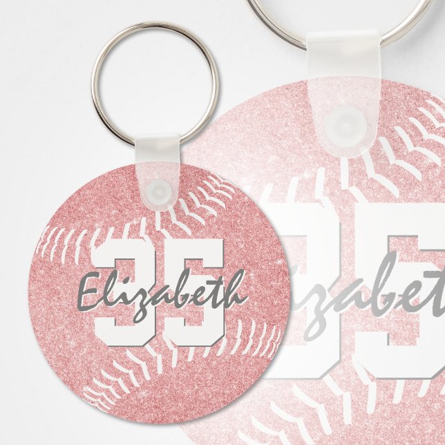 custom name jersey number girly pink softball keychain (Creator Uploaded)