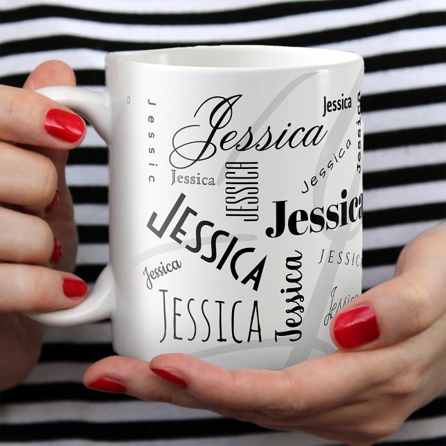Custom Name Jessica Black White Coffee Mug (Creator Uploaded)