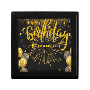 Custom Name Jewelry Box with Gold Birthday Design