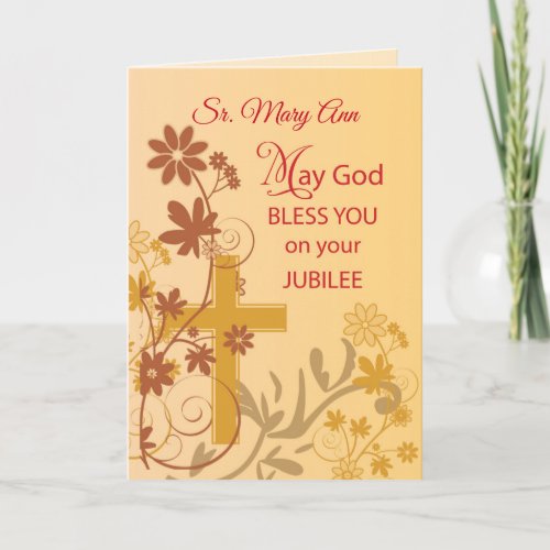 Custom Name Jubilee Anniversary Nun Cross Swirls Card