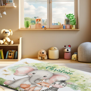 Custom Name Jungle Animals Dragonfly Rug