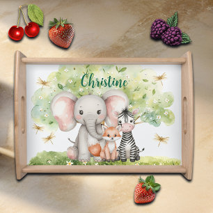 Custom Name Jungle Animals Dragonfly Serving Tray