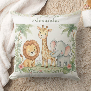 Custom Name Jungle Animals Throw Pillow