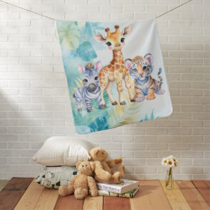 Custom Name Jungle Baby Zebra Giraffe and Tiger Blanket