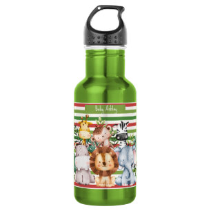 Custom Name Jungle Safari Animals Round Clock Stainless Steel Water Bottle