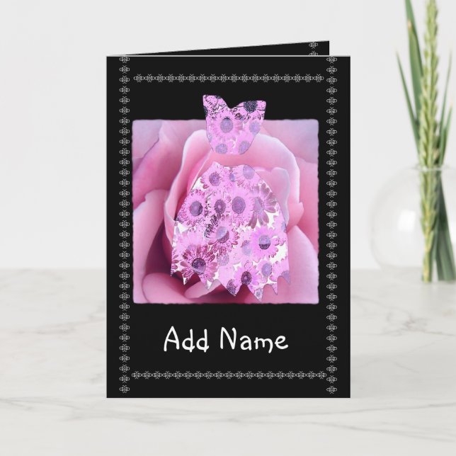 Custom Name Junior Bridesmaid PINK Flowered Dress Invitation (Front)
