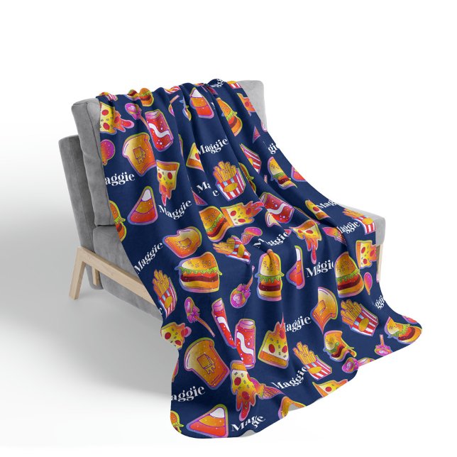 Custom Name Junk Food Blanket in Navy (Creator Uploaded)