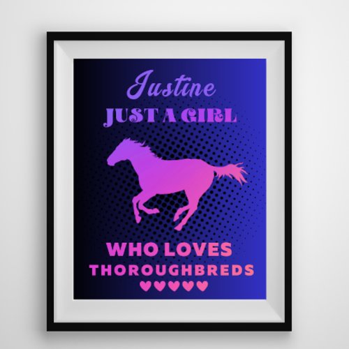 Custom Name Just a Girl Who Loves Thoroughbreds Poster