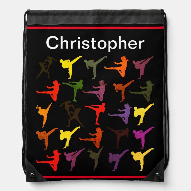 Custom Name Kid Back to School Martial Arts Karate Drawstring Bag (Front)