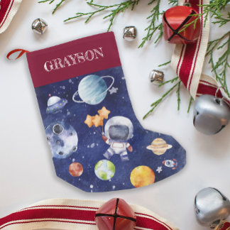 custom Name Kids Astronaut Galaxy Space Small Christmas Stocking