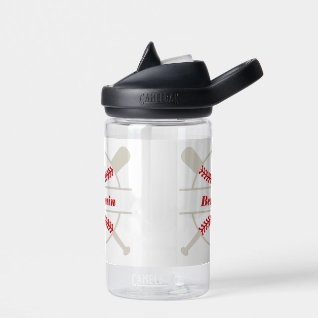 Custom Name Kids Baseball Sports School  Water Bottle (Left)