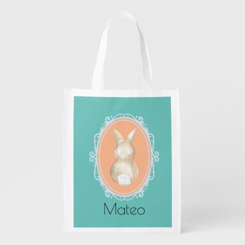 Custom Name Kids Easter Bunny Egg Hunt  Grocery Bag