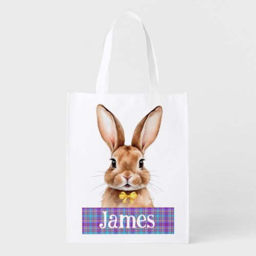 Custom Name Kids Easter Bunny White Grocery Bag
