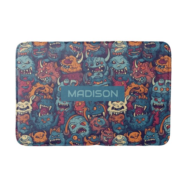 Custom Name Kids' Monster Pattern Bath Mat (Front)