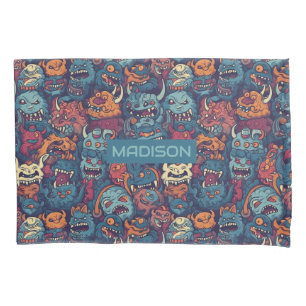 Custom Name Kids' Monster Pattern Pillow Case