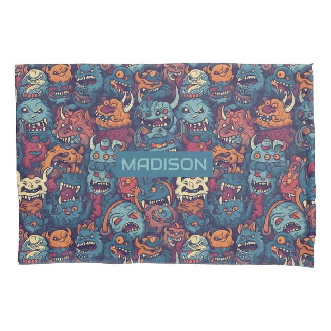 Custom Name Kids' Monster Pattern Pillow Case (Front)