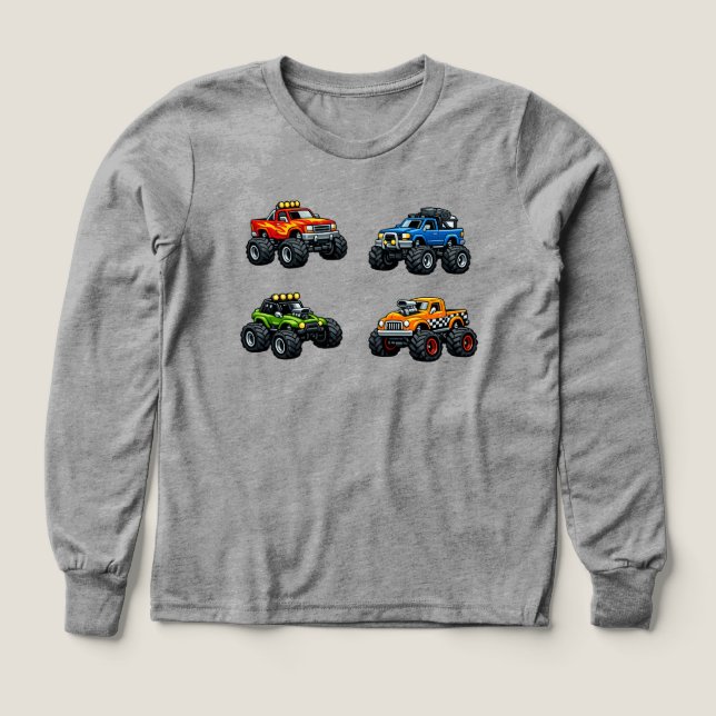 Custom Name Kids Monster Truck Tri-Blend Shirts (Design Front)