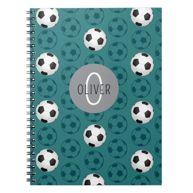 Custom Name Kids Soccer Ball Blue Notebook (Front)