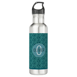 Custom Name Kids Soccer Ball Blue Stainless Steel Water Bottle