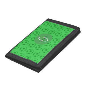 Custom Name Kids Soccer Ball Green Trifold Wallet
