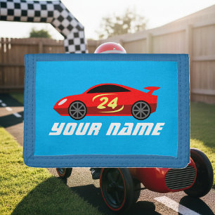 Custom name kid's wallet with toy racecar design
