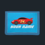 Custom name kid's wallet with toy racecar design<br><div class="desc">Custom name kid's wallet with toy racecar design. Personalizable with name, slogan or monogram letters. Available in different colors like red black blue etc. Cool personalized gift idea for children. Fun Birthday or Christmas gift idea for boy, son, grandson, friend, nephew etc. Auto racing theme with cute race car drawing....</div>