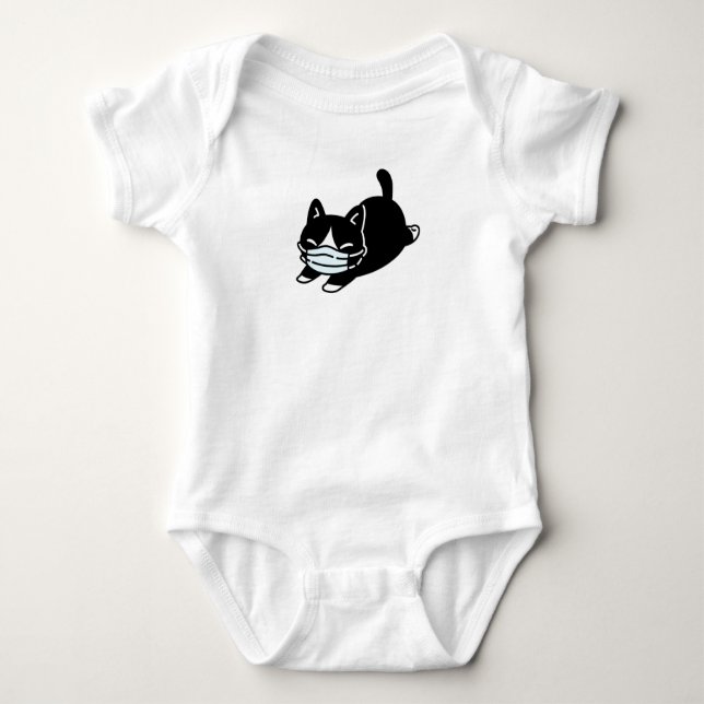 CUSTOM NAME KITTEN WEARING FACE MASK BABY BODYSUIT (Front)