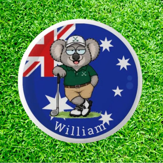  Custom Name Koala golfer Button (conversation piece for golf lovers of all ages)