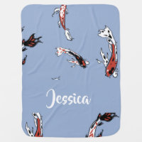 Custom name koi fish blue baby blanket